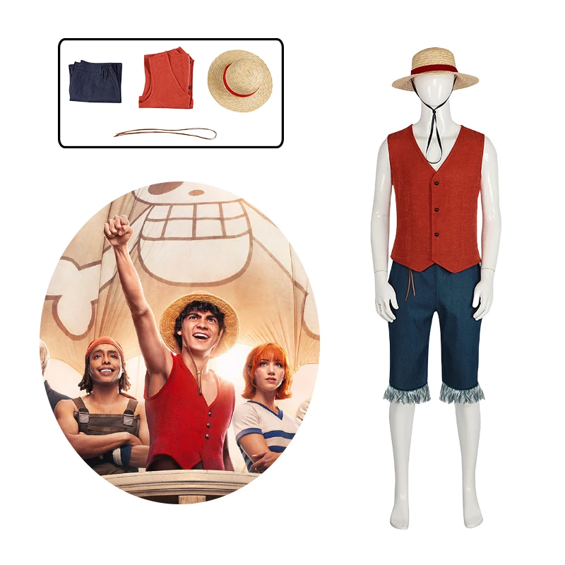 

Костюм для косплея Луффи из фильма Аниме Обезьяна д Луффи косплей Униформа Рубашка Брюки шапка наряды Хэллоуин искусственный костюм для мужчин женщин