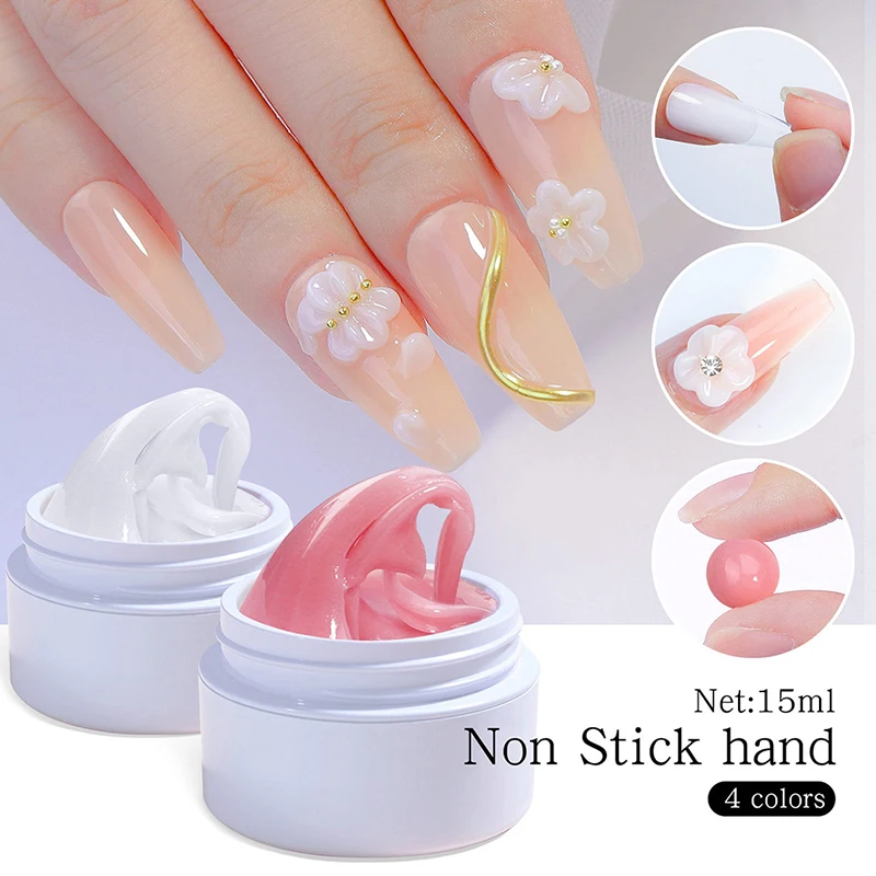15ML Non Stick Hand Solid Extension Nail Art Gel Clear Nude Pink Take Shaped Gel Rhinestone Glue Gel Easy To Operate Manicure