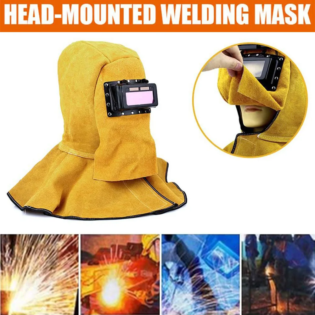 

Cowhide Welding Masks Anti-Spatter High Temperature Welding Helmet Welder Suit Eyes Protection Leather Hood Breathable Mask