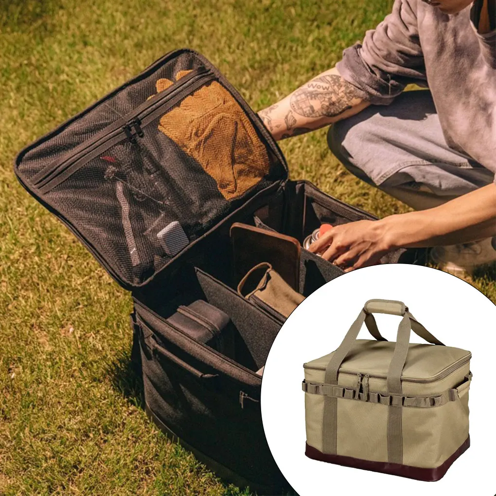 

Camping Storage Bag Canvas Food Drink Beverage Tableware Zipper Pouch Outdoor Fishing Climbing Picnic Case with Handle
