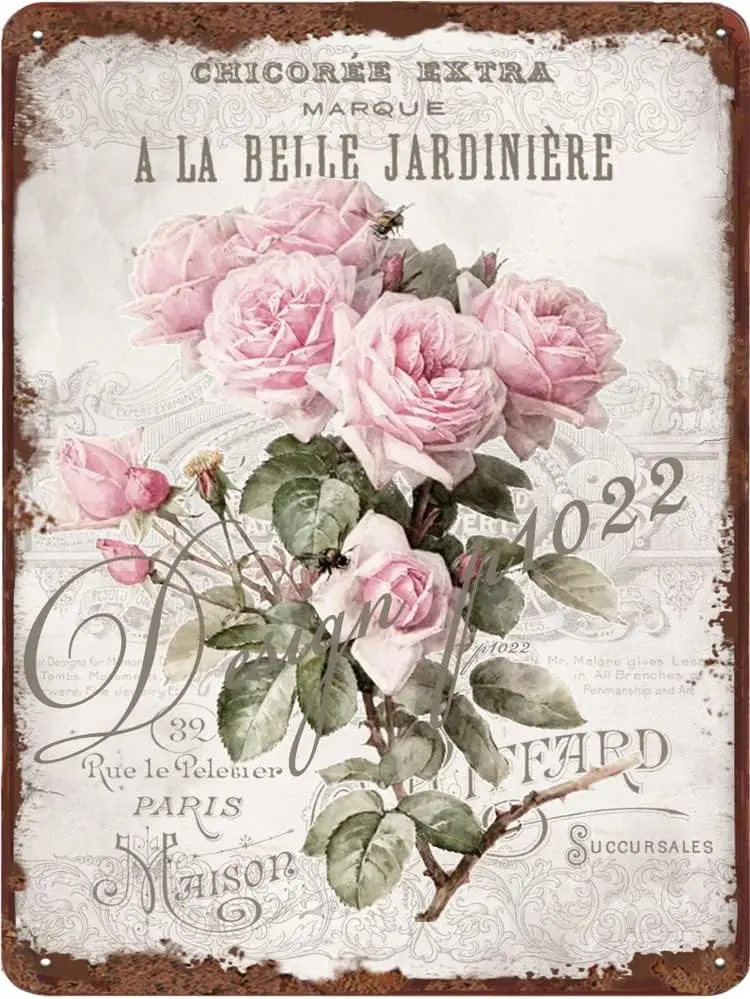 Thnkful &ampmp Blessed Rose Metl Tn Sgn Florl Vntge Wll Hngngng Decorton Holdy Brthdy Vlentne's Chrstms Tbletop