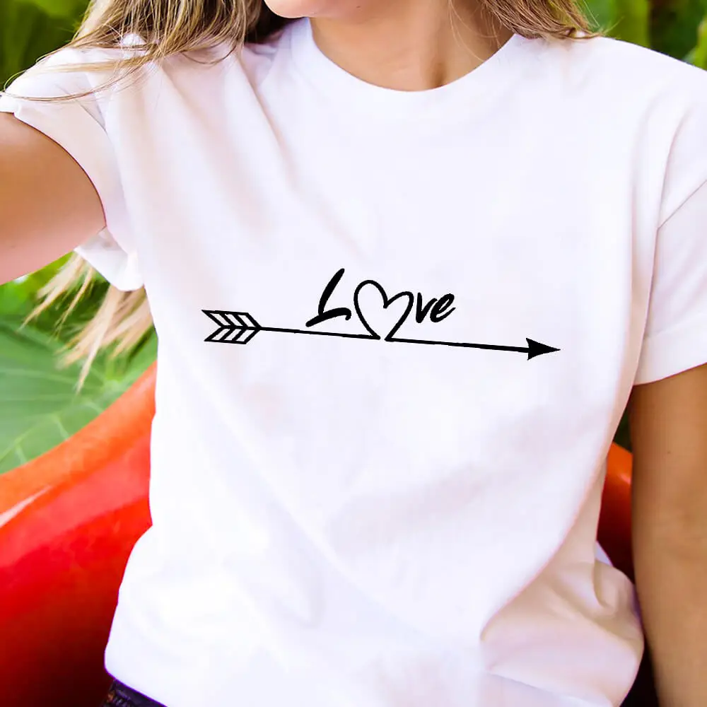 

Love Arrow Printed Women's T Shirt Valentine's Day Shirts New Spring Trendy Casual O-Neck Pullovers Short Sleeve Tops