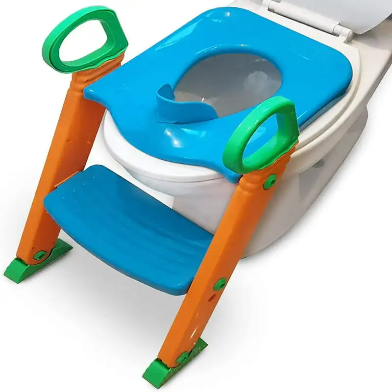 

Potty Training Seat Toilet w/Step Stool Ladder & Splash Guard, Kids Toddlers Trainer w/Handles. Sturdy & Foldable. Non-Slip Step