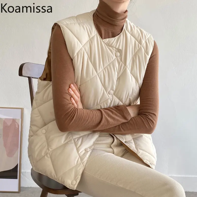 

Koamissa Korean Chic Single Breasted Cotton Padded Vest Women Winter Warm Waistcoat Femme Causal Loose Outerwear Vests Coat Tank