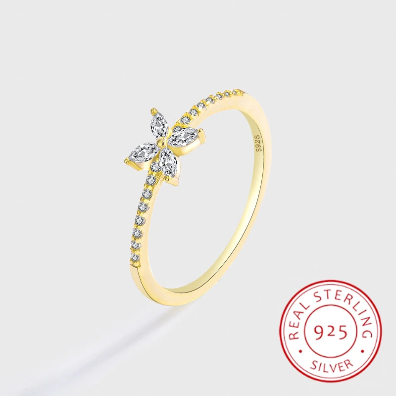 

New Fashion 18K Geometric Butterfly Gold Ladies Ring S925 Original Authentic Sterling Silver Party Engagement Wedding Jewelry