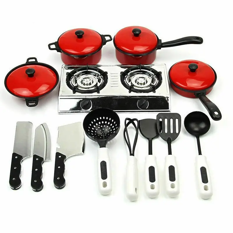 

13PCS Toddler Girls Baby Kids Play House Toy Kitchen Utensils Cooking Pots Pans Food Dishes Cookware