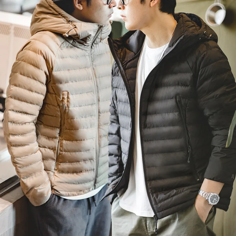 

Light Weight Puffer Jacket For Men Short Duck Down Jacket Man Slim Hooded Outdoor Spring Autumn Winter Windproof Thin Coat 2023