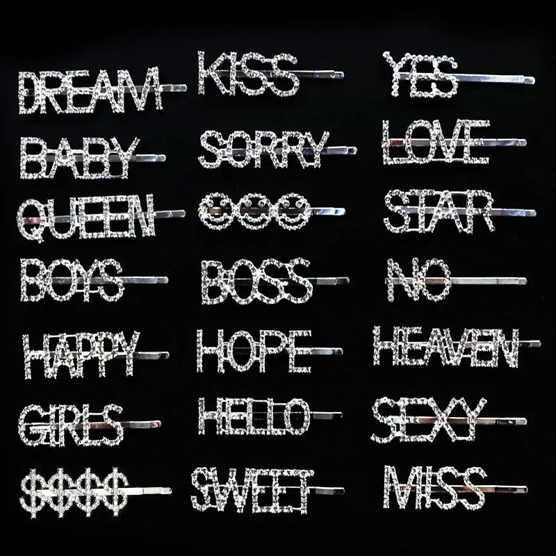 Заколки для волос с надписью QUEEN женские серебристые шпильки со стразами