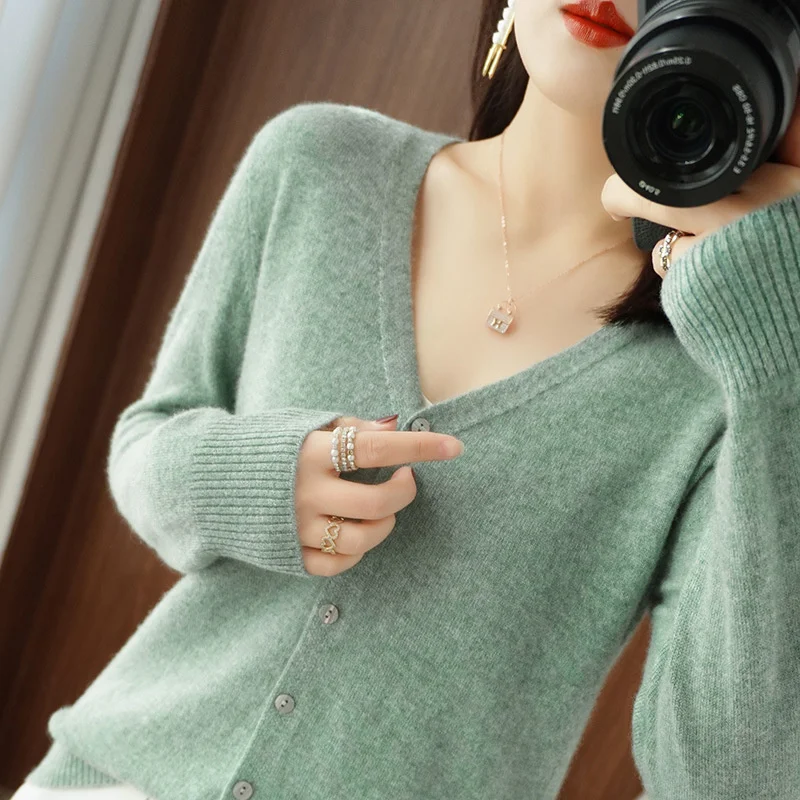 

Cardigans Women 2023 Spring Autumn Knitwears Korean Fashion Cardigan Short Style Tops V-neck Knitted Outerwears Solid Sweaters