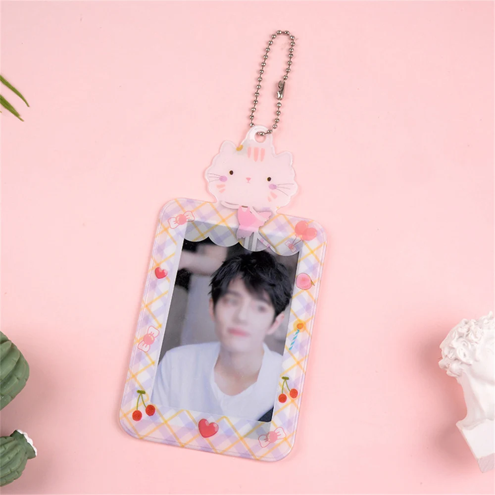 

Ins Kawaii Bear Card Holder Photocards Storage with Keychains Sweet Girls Bus Card Holder Cartoon Cat Photo Sleeves Stationary