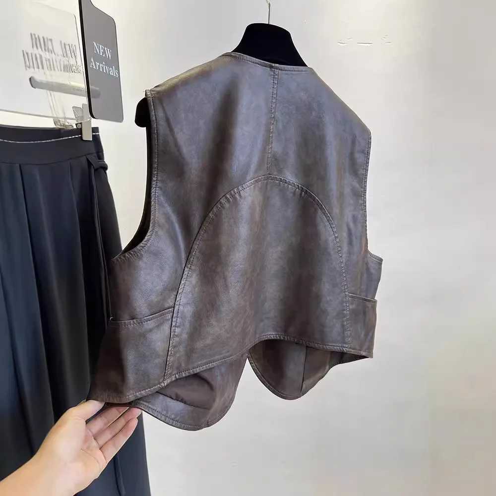 Кожаный женский короткий стиль 2024 осенний наряд новый корейский ретро-дизайн на