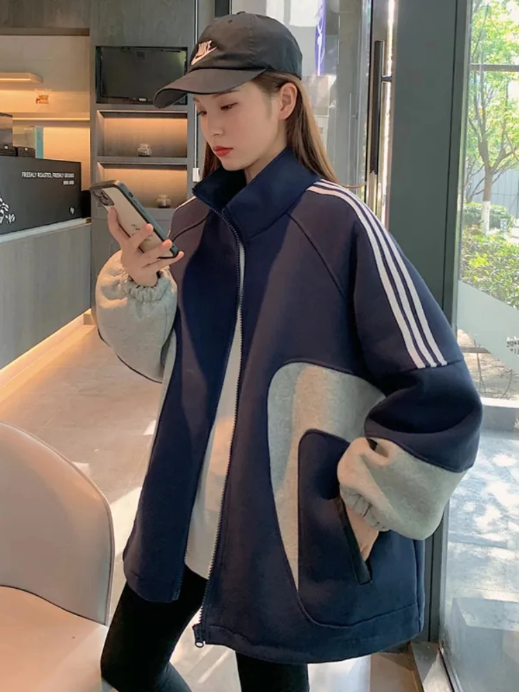 

Spring Autumn Jackets for Women 2022 Color Blocked Stand Collar Sports Tops Casual Baseball Uniform Female Clothing Coat Women