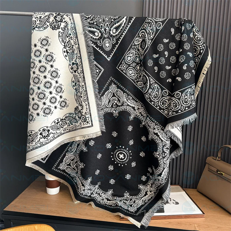 2024 женский шарф новая двусторонняя шаль из искусственного кашемира разных