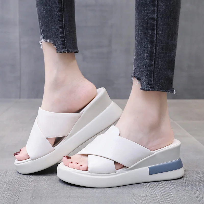 

Women Summer Slippers Platform Shoes 7cm Fashion Modern Slides Woman Wedges Causal Slippers Ladies 2022 New Outdoor Beach Slides