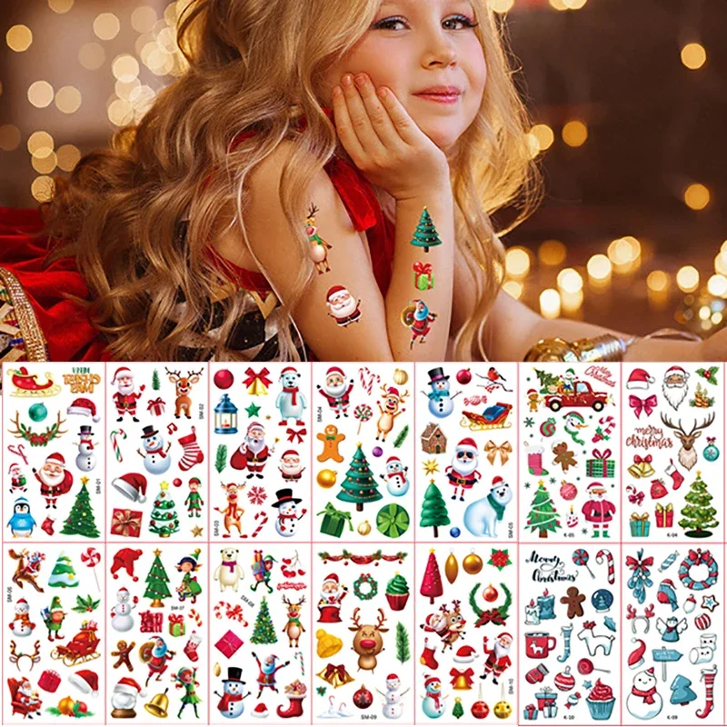 

10 шт., новогодние наклейки-татуировки для детей