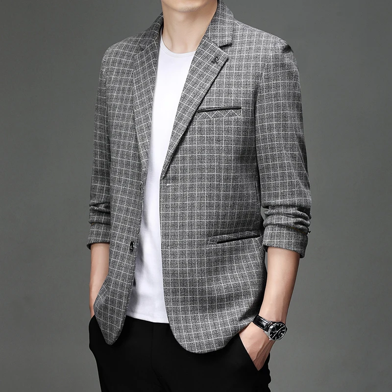 

New Men's Suit Jacket Classic and Popular Checkered Pattern Business Casual Suit Jacket Wedding Banquet Groom Clothing (M-4XL)