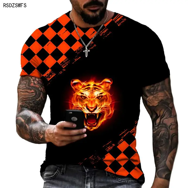 

Anime Cartoon Animal Avatar Flame Tiger Funny 3D Printing Men And Women T-shirt HD Printing Short-sleeved Oversized Summer Top