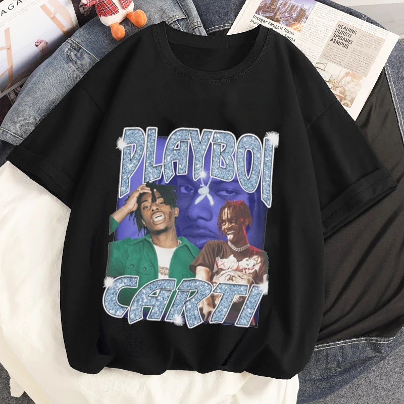 Rapper Playboi Carti Graphic Fashion Printed T-Shirt Men Shirt Female Tee Shirt Hip Hop Tops Oversize Tees Gothic Style 90S