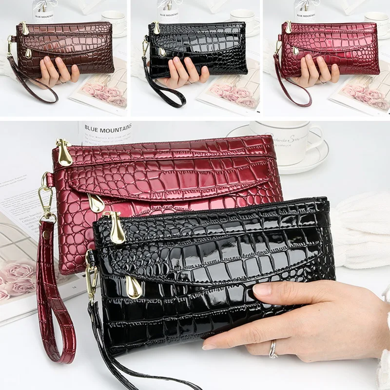 1pc Fashion Women'S Wallet Solid Color Crocodile Pattern Card Wallet Clutch Purse Phone Clutch Wallet For Women Ladies