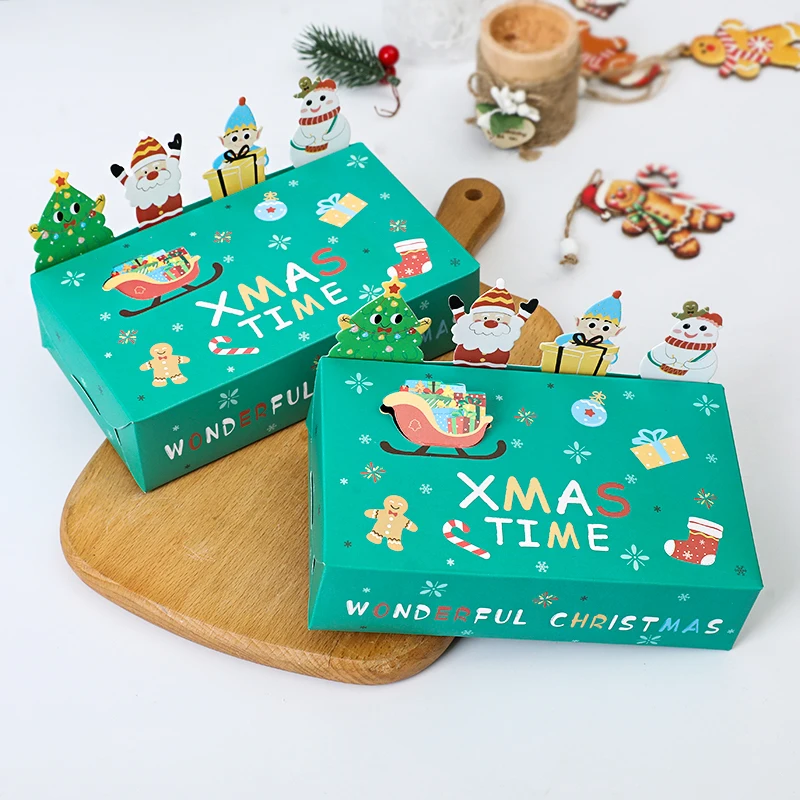 10pcs Christmas Kraft Paper Candy Gift Box Kids Favor Cookie 3D Cute Biscuit Folding Case For Xmas New Year Party Supplies