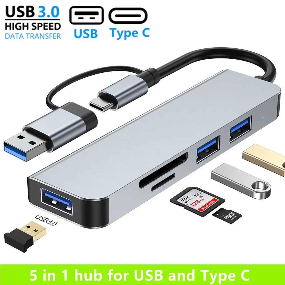 

5 in 1 USB C Hub USB 3.0 Type C Splitter Multiport Dock Adapter USB Expander SD/TF Card for MacBook iPad Xiaomi Phone Tablet