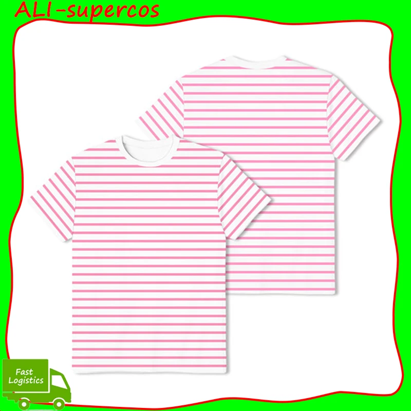 

Movie Barbier Cos Ken Cosplay T-shirt Costume Pink White Stripe Shirt Summer Short Sleeve Tops Beach Cloth Halloween Party Suits