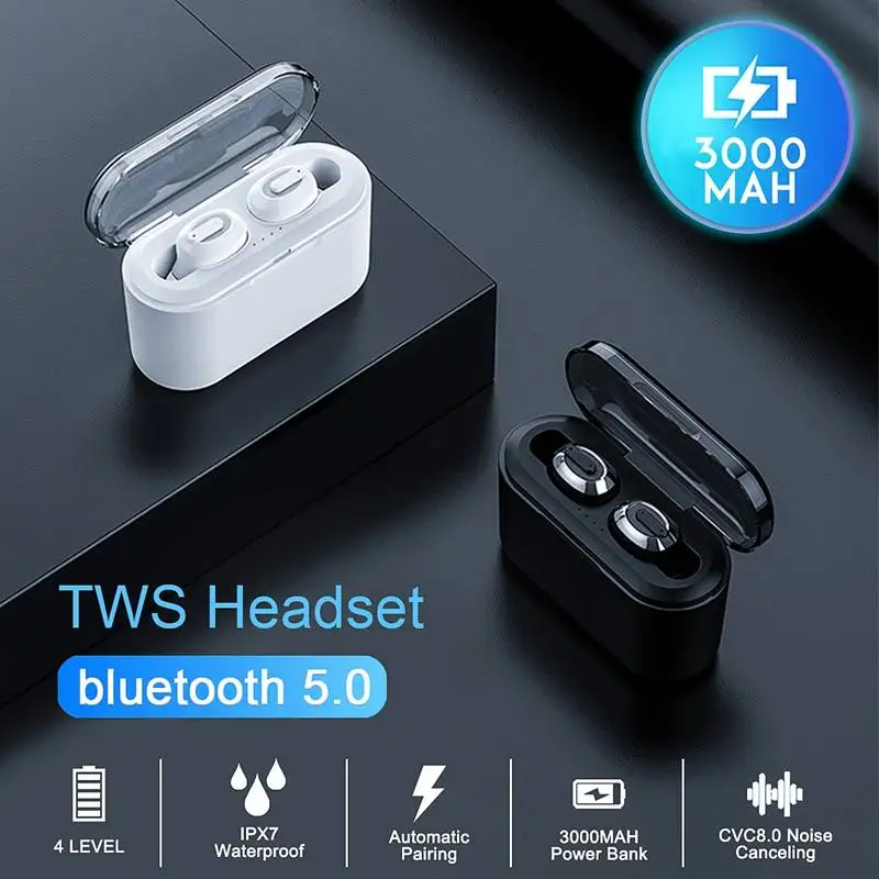 

Беспроводные мини-наушники CVC8.0 с шумоподавлением, TWS, bluetooth 5,0, IPX7, водонепроницаемые наушники с зарядным устройством 3000 мАч, внешний аккумул...