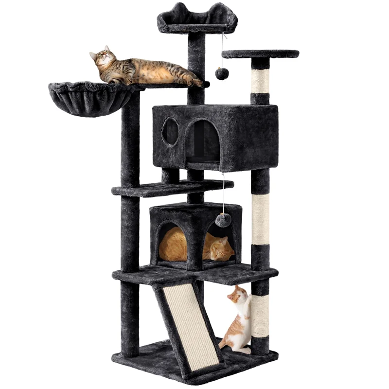 

Double Condo Cat Tree with Scratching Post Tower, Black Toys Pet Accessories