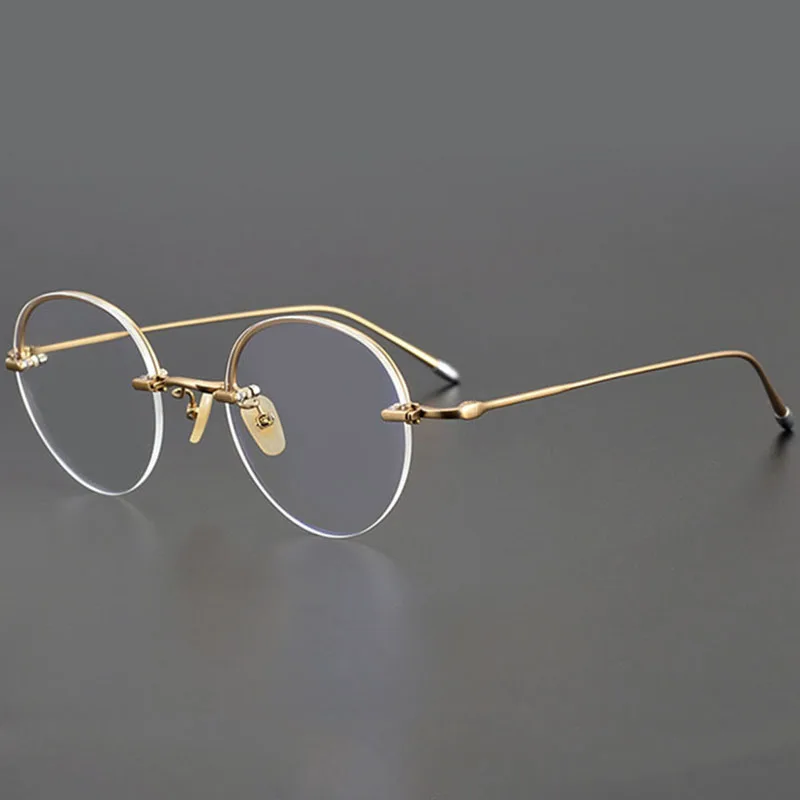

ELECCION Titanium Spectacles Women Vintage Round Semi Rimless Glasses Frame Men Myopia Optical Prescription Eyeglasses ARLT-5921