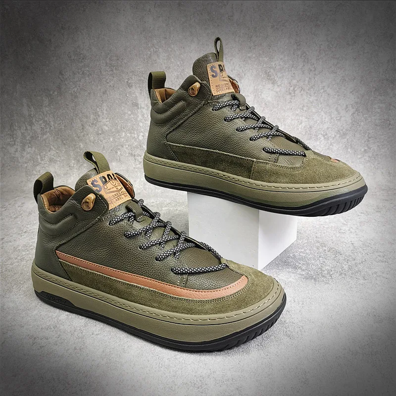 

2022 Fashion High Top Shoes Leather Plus Cotton Casual Shoes New Men Lace Up Sneakers Sports Non-slip Warm Shoes