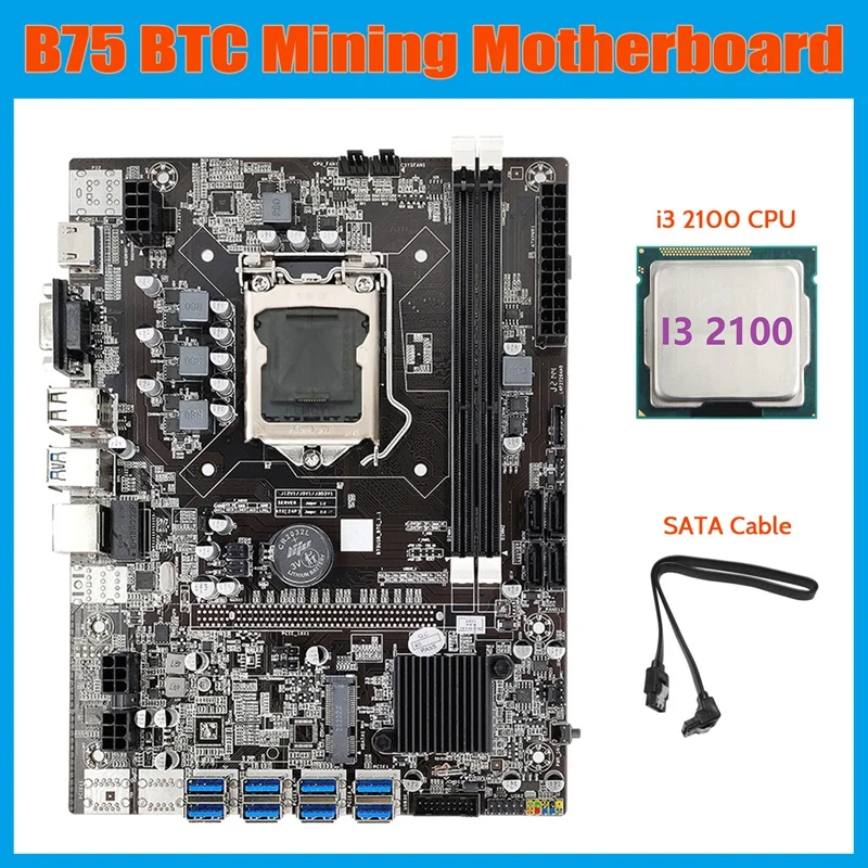 

NEW-B75 ETH Mining Motherboard 8XPCIE USB Adapter+G540 CPU+SATA Cable LGA1155 MSATA DDR3 B75 USB BTC Miner Motherboard