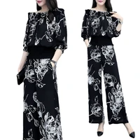casual suit womens 2022 spring summer new blouses foreign style one shoulder crop top wide leg flare pant fashion two piece set