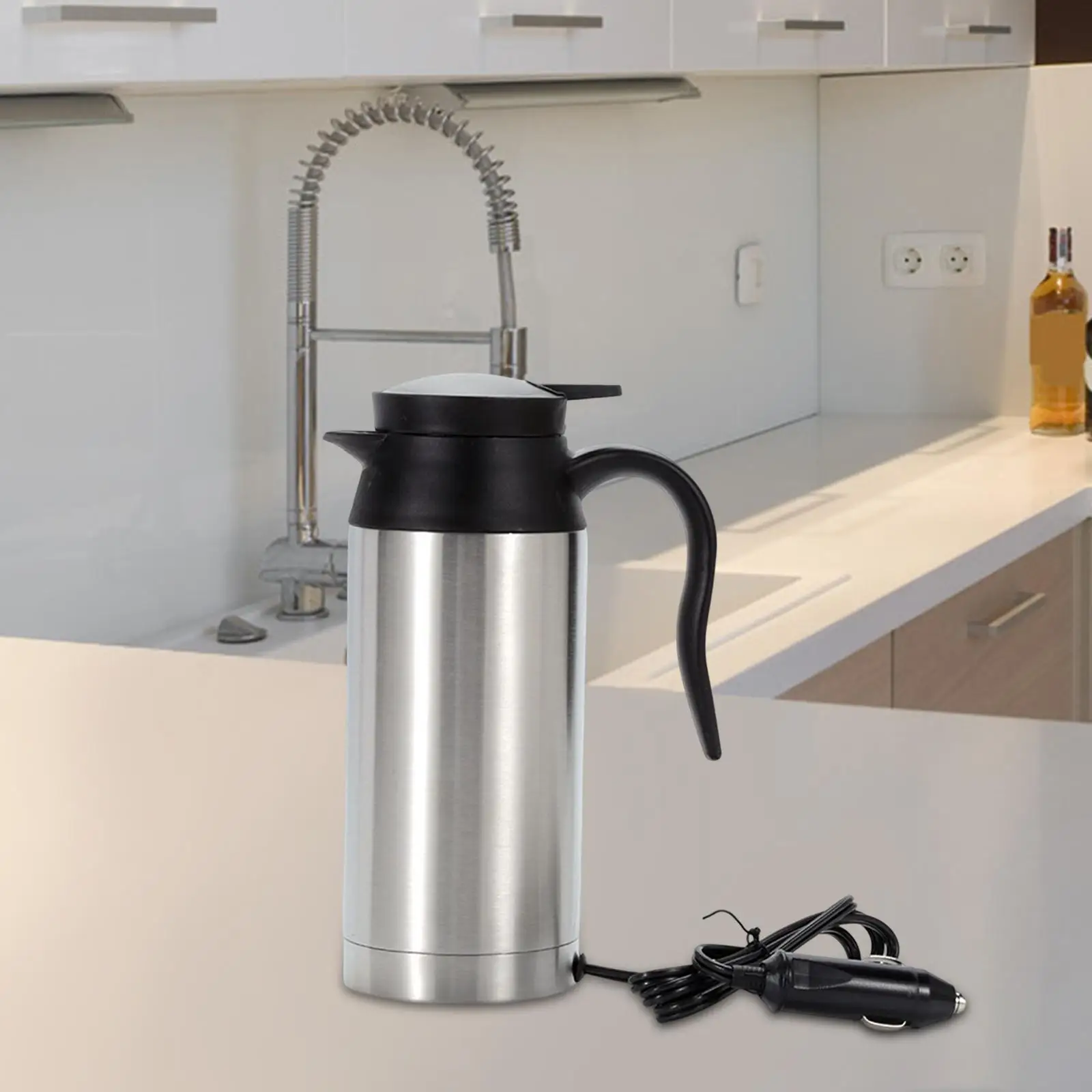 

750ml Stainless Steel Automotive Car Heating Kettle Water Bottle Durable for Hot Water, Coffee, Tea, Beverage Coffee Mug Pot