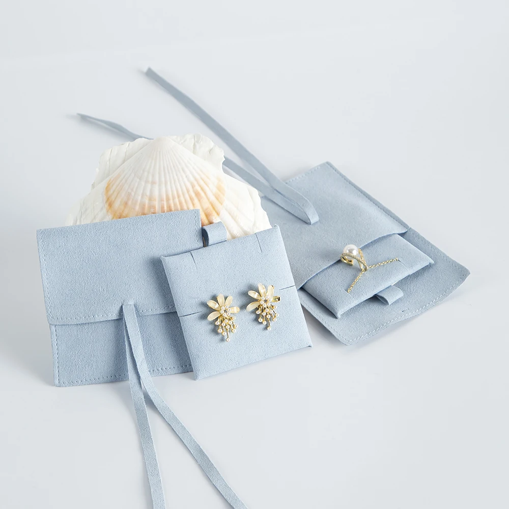 Bow Drawstring Microfiber Packaging Pouches Girl Gift Luxury Jewelry Earrings Necklace Organizer Bag Dust Bags with Insert Card