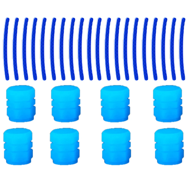 

Синие светящиеся колпачки клапанов, Автомобильные Колесные Светоотражающие наклейки, светящиеся ночью колпачки для автомобильных и мотоциклетных колес, колпачки для стержней клапанов