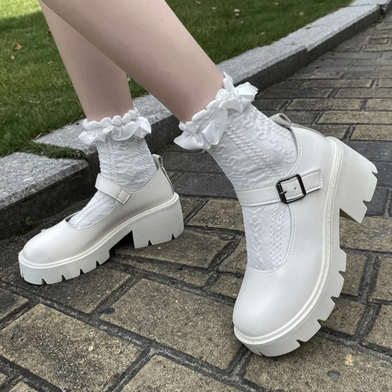 

British Women Lolita Shoes Round Head Heels Women Lovely Shoes Chunky Jk Uniform Waterproof Mary Jane Shoes Zapatos Mujer
