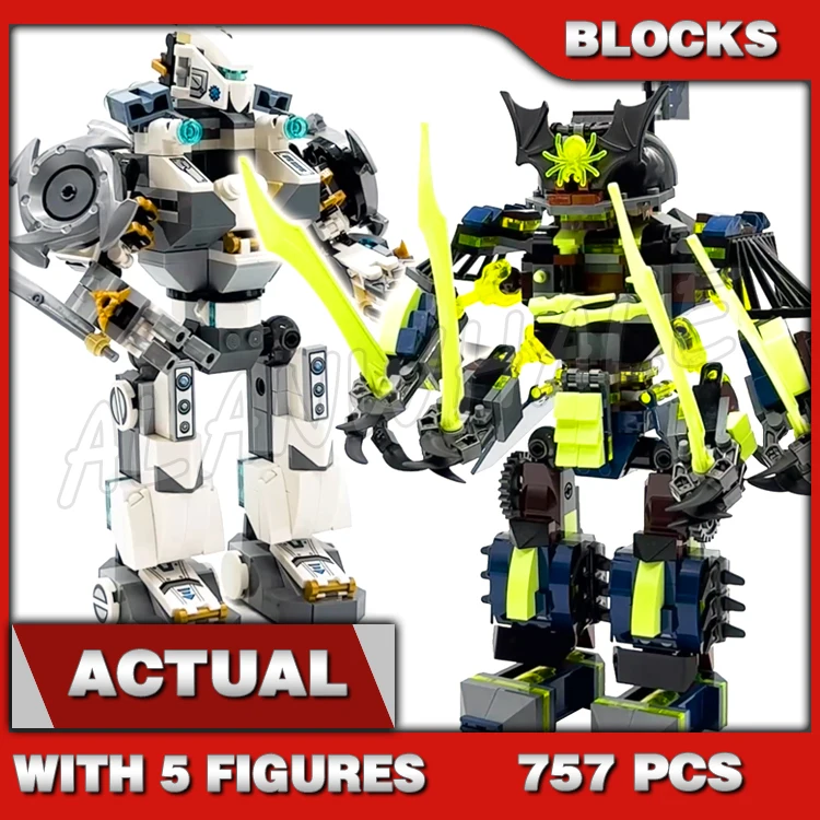 757 шт. Shinobi Titan Mech Battle Zane Robots Posable Arms Legs Cave 10399 Набор строительных блоков совместимый