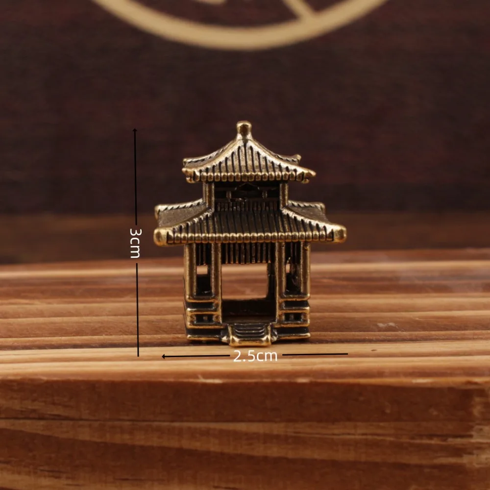Новый латунный микропейзаж, китайский рокарий, древний павильон, древняя архитектура, миниатюрная модель, украшение для стола