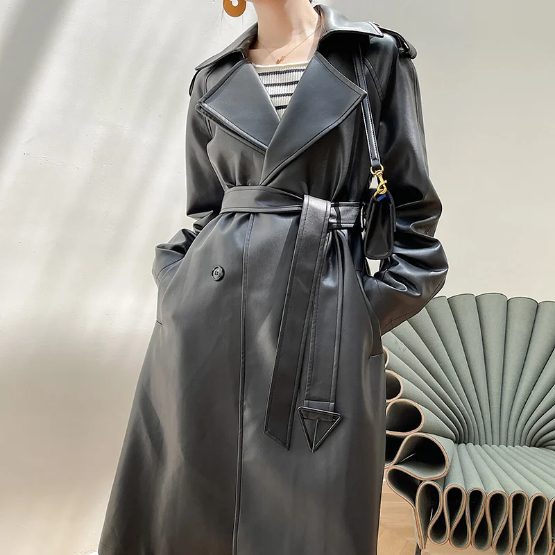 

Jackets for Women Long 2023 Autumn Winter Fashion Style Designer Imitation PU Leather Jacket High Quality
