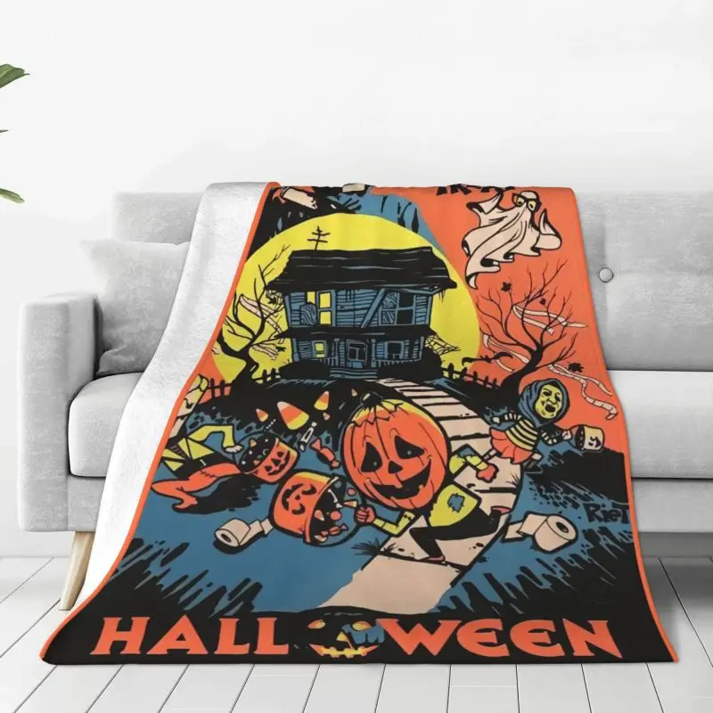 

Halloween Nightmare Street Blankets Warm Flannel Horror Movie Sam Trick R Treat Throw Blanket for Bed Travel Rug Piece