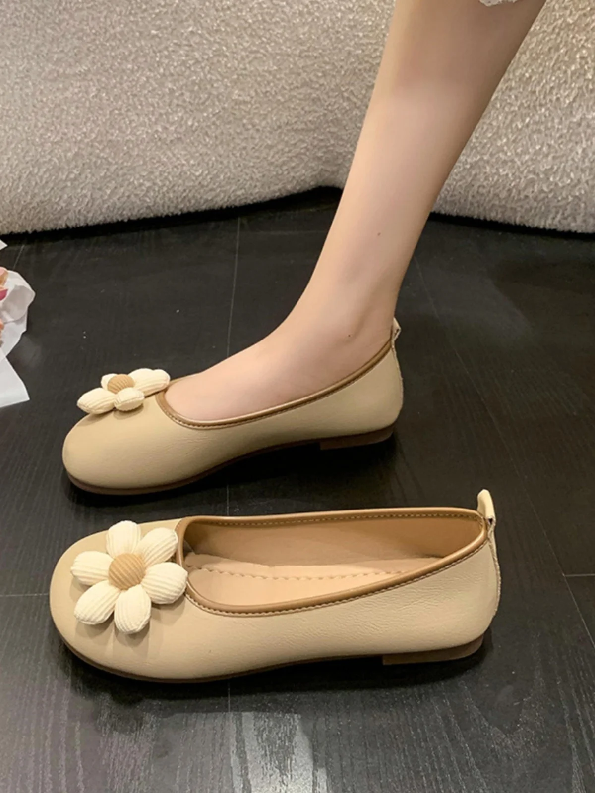 

Shoes Woman Flats Modis Shallow Mouth Soft Round Toe Dress 2023 Summer Comfortable Moccasin New PU Rubber Lace-Up Rome Solid Bas