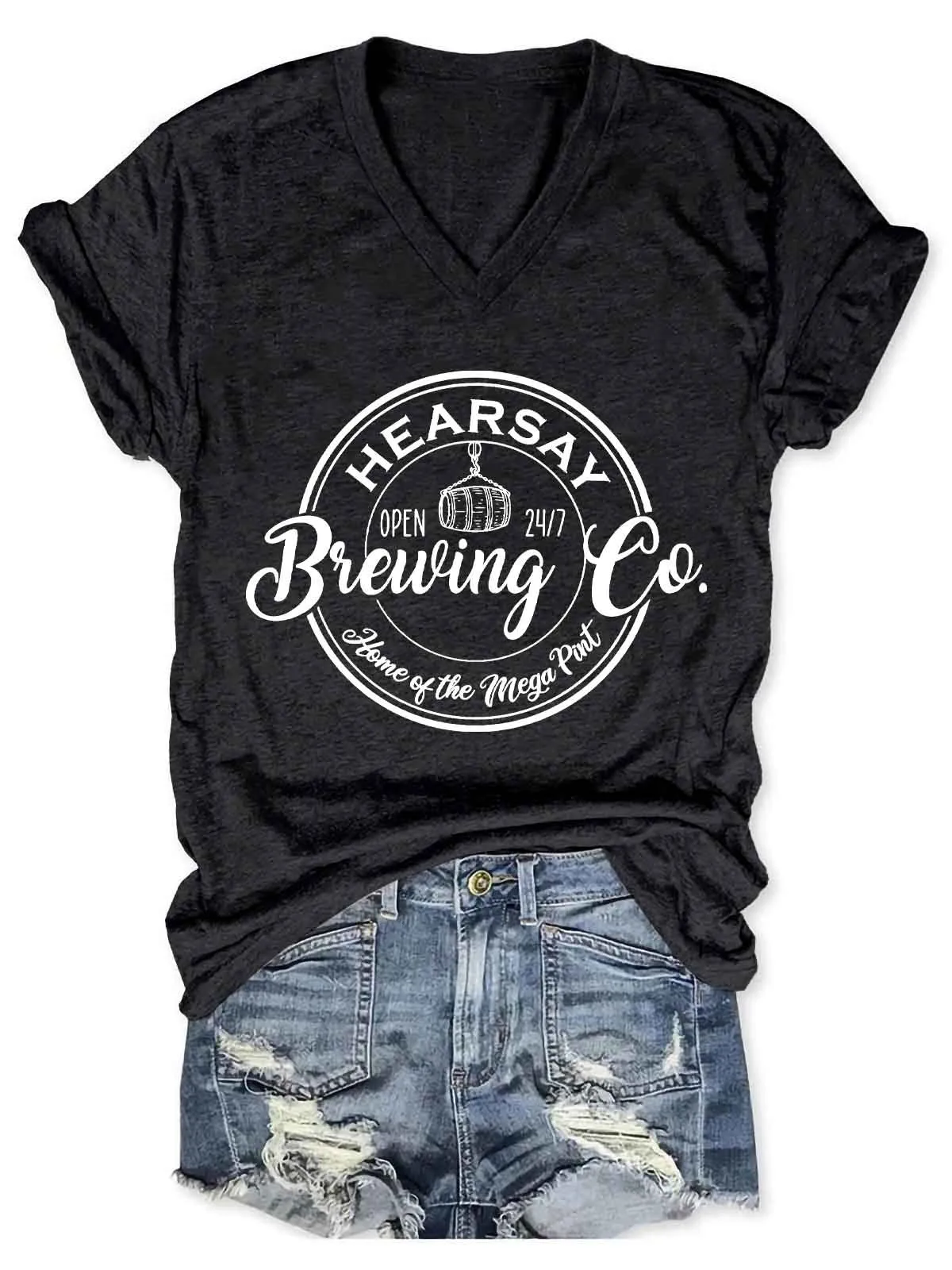 

Women's Hearsay Brewing Co. Home of the Mega Pint V-Neck T-Shirt