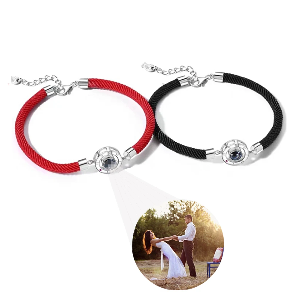

Custom Photo Projection Bracelet Angel Eyes Hand Made Rope Chain Adjustable Couple Bracelet Bangles Birthday Wedding Gifts