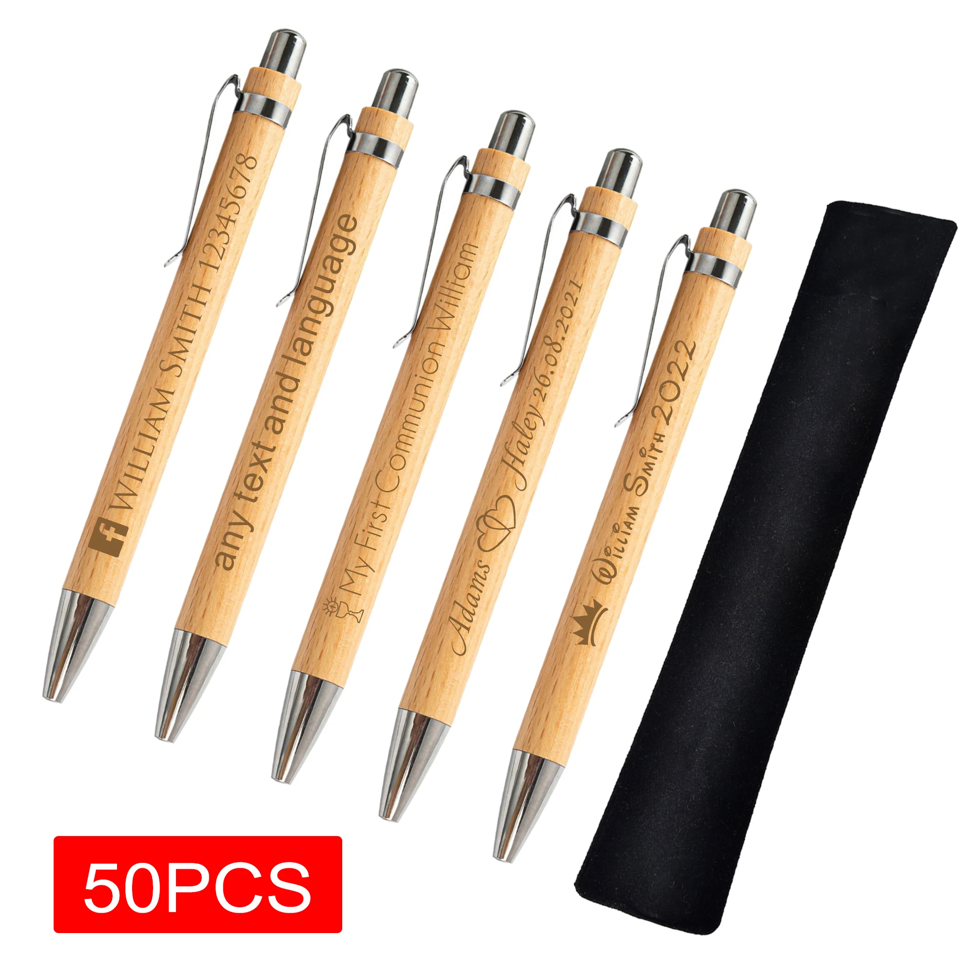 

Favors Bamboo For Wedding Guest Baby Engraved Ball Baptism 50pcs Shower Decoration Pens Pen Custom Gift Party Personalized