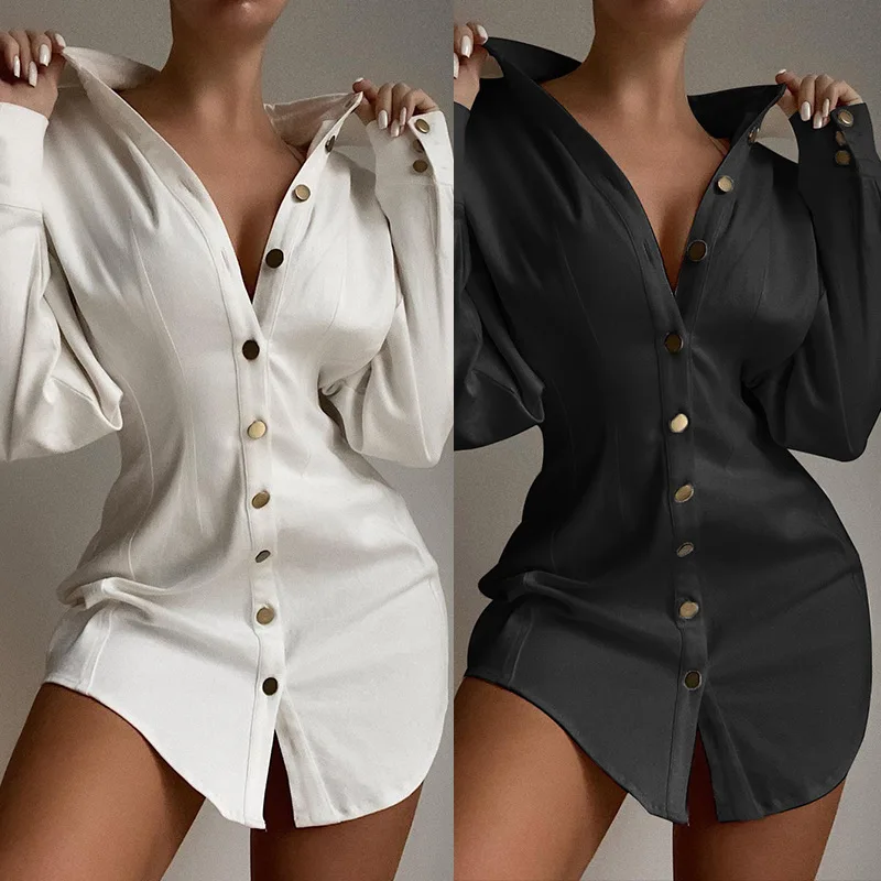 

Casual Women Shirts Slim Simple Solid Mid Length Office Lady Dress Shirt Spring And Autumn Long Sleeve Blouses 2022 New Fashion