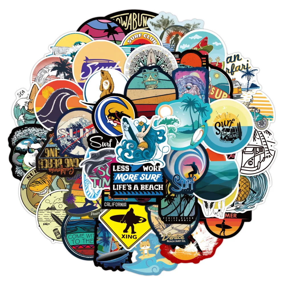 

10/30/50/100PCS Summer Surfing Sticker Beach Surf Graffiti Stickers DIY Travel Luggage Surfboard Laptop Tablet Water Bottle