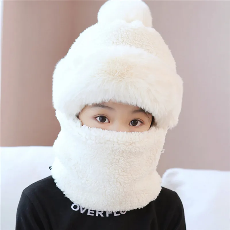 

Autumn Winter Women's Hat Caps Knitted Warm Scarf Thick Windproof Multi Functional Hat Scarf Set For Women