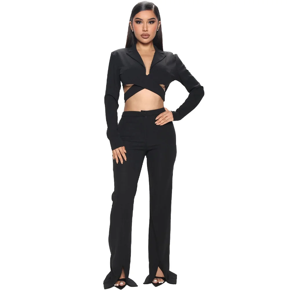 Chic Women's Two 2 Piece Set 2023 New in Summer Outfits Short Blazer + Flare Pants Suit Street Tracksuit Office Lady Pant Sets