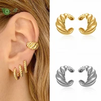 thick metal exaggeration twist circle 18k gold plated earrings for women punk non pierced ear clip party luxury jewelry gift