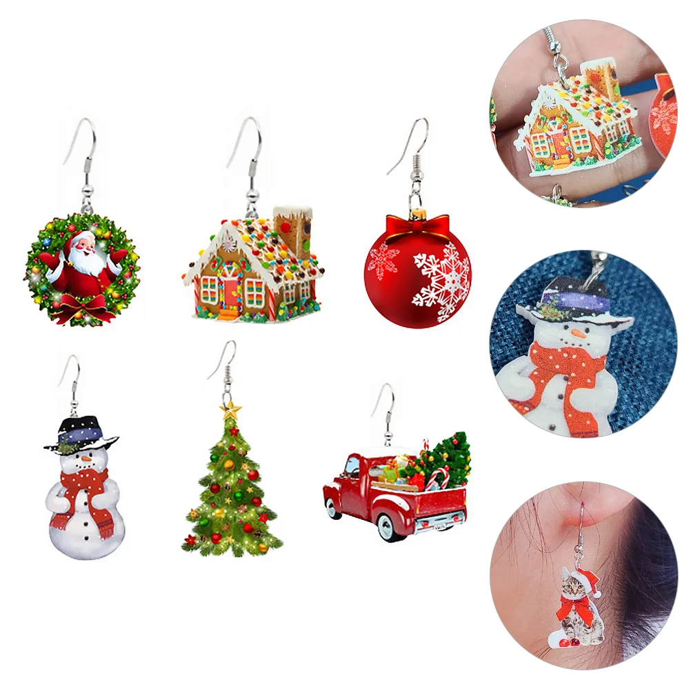 

Christmas Earrings Ear Jewelryholiday Tree Earring Dangle Set Decor Ornament Drops Snowman Costume Novelty Alloy Gift Hook Drop